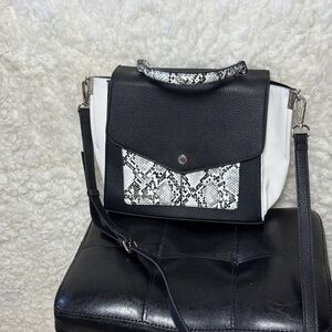 Steve Madden Black & White Snake-Accent Structured Satchel